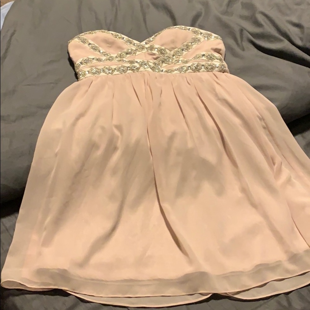 Strapless rose colored dress